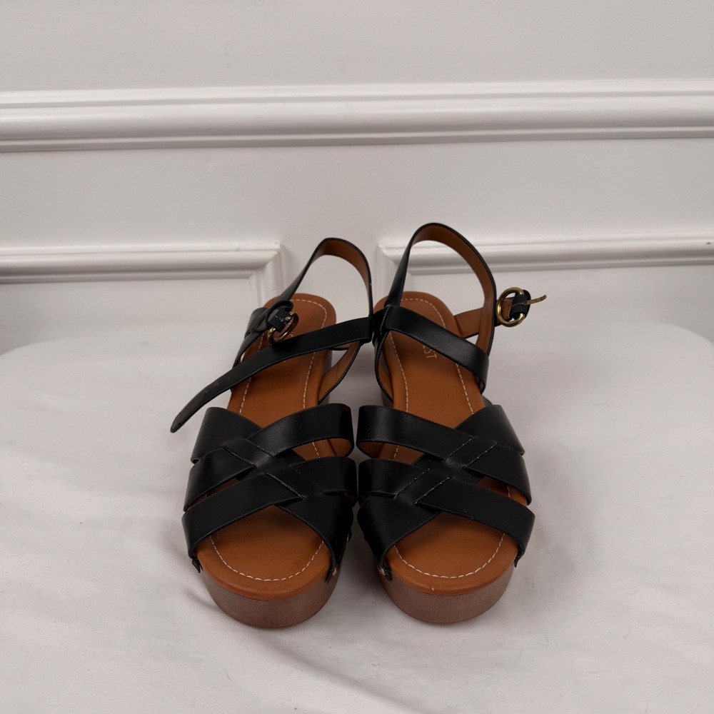Nine West Hannah Black Platform Wedge Sandals Strappy Studded Womens 7.5M